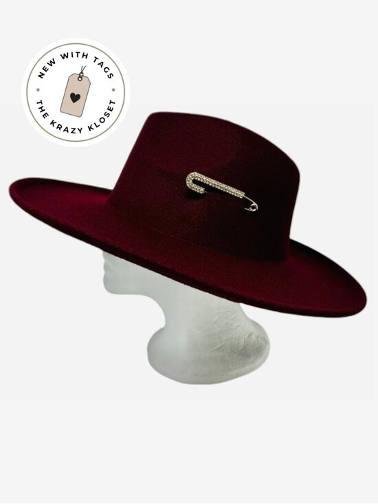 Free People Felt Hat in Merlot with Gold Tone Bling Pin Detail OS NWT main image 7